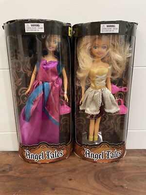 Set of 2 Angel Tales Dolls Pink Dress Brunette Gold Dress Blonde