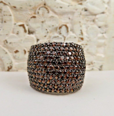 SPARKLING SJD LIGHT GARNET AND WIDE BANDED STERLING SILVER COCKTAIL RING SZ 6