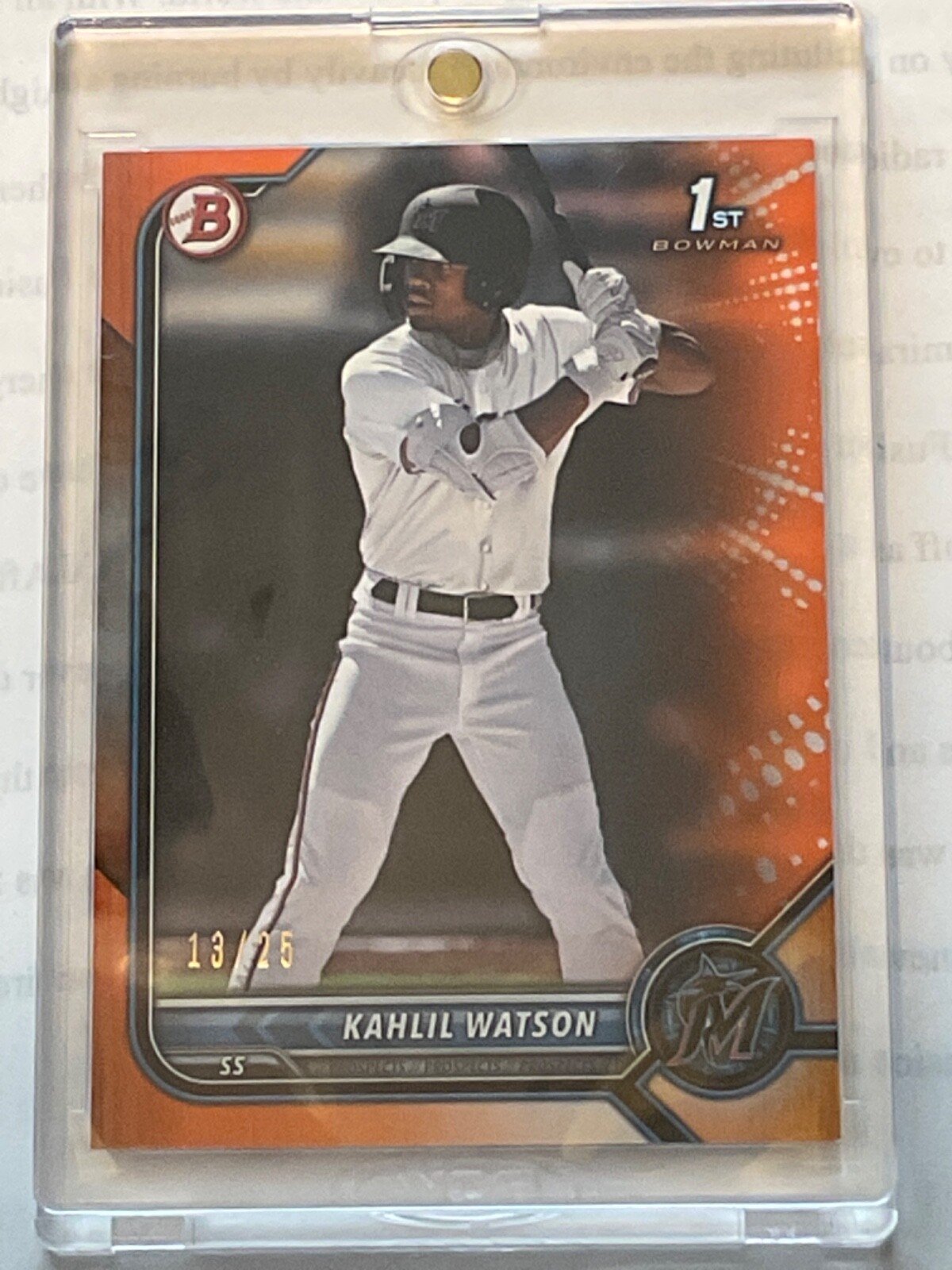2022 Bowman Paper #BP-3 KAHLIL WATSON 1st Bowman Card Orange MARLINS #13/25
