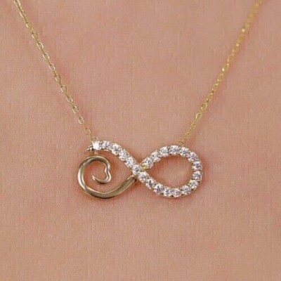 Women's Infinity Pendant Round Cut Simulated Diamond In 14K Yellow Gold Plated