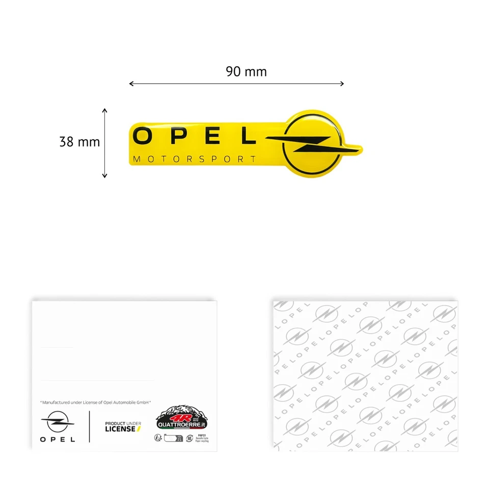 Emblema Fregio Adesivo 3D Opel Motorsport Ufficiale, 38 x 90 mm, Giallo - Immagine 3 di 4