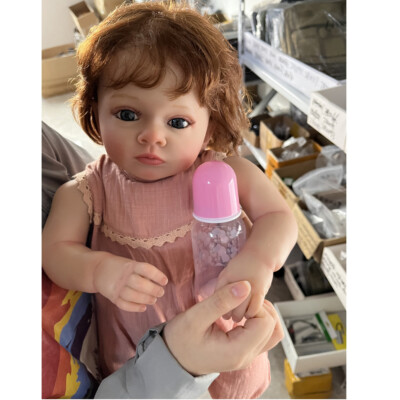 23'' Painted Reborn Baby Dolls Vinyl Cloth Body Curly Girl Cute Doll XMAS Gift