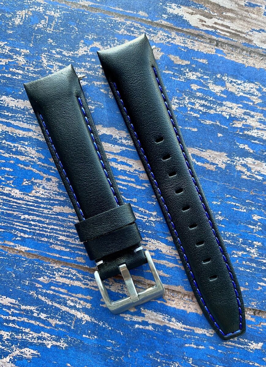 20mm BLACK Calfskin leather curved fitted Band Strap fits 20mm BLACK Calfskin leather curved fitted Band Strap fits