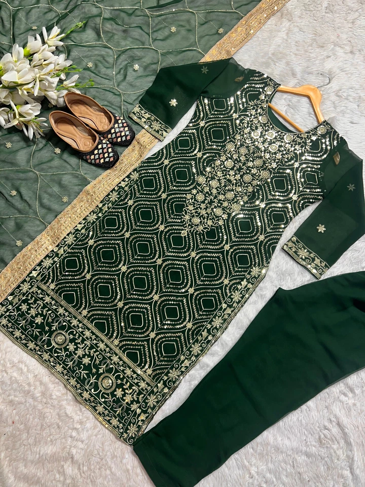 Diseñador Indio Paquistaní Salwar Kameez Bollywood Vestido Fiesta Traje Boda Foto 3 de 3