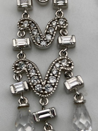Comstock Creations Sterling Silver Long Chandelier Dangle Earrings with Crystals - Picture 3 of 9