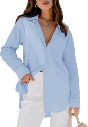 Womens Button down Shirts Dress Shirts Long Sleeve Blouses V Neck Solid Casual T