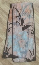 Jones New York Sheer Silk Scarf Floral Peach Brown Neutral 51" x 10"