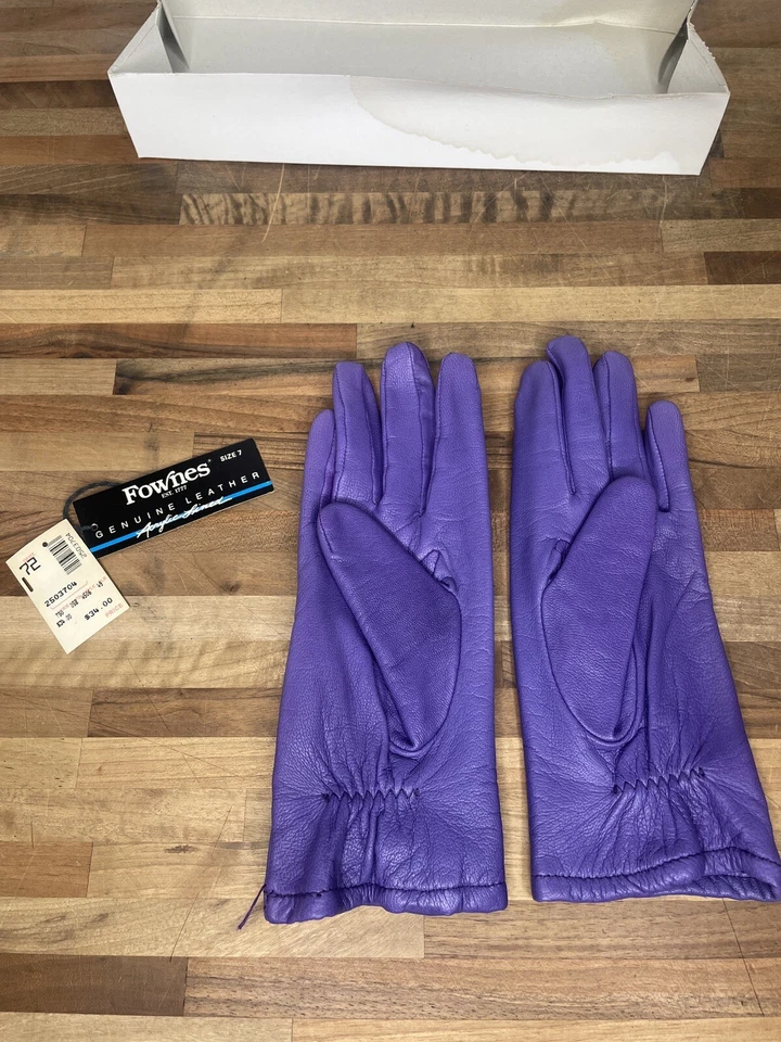 Guantes de cuero púrpura genuino forrados de acrílico vintage Fownes para mujer talla 7 nuevos con etiquetas Foto 2 de 4
