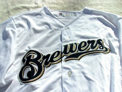 NWOT Majestic Cool Base replica jersey, Brewers, MLB logo