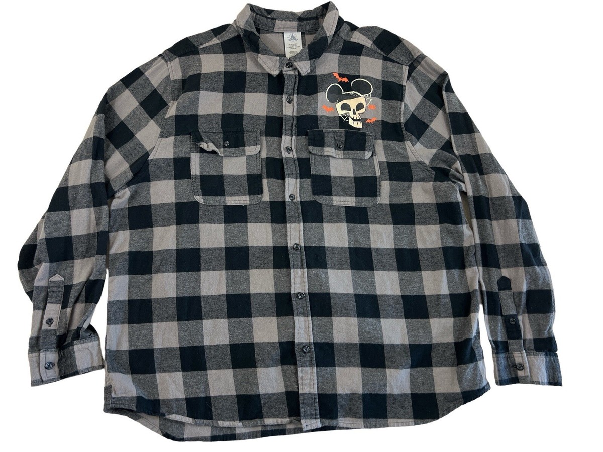 Disney Parks Wicked Spooky Men Gray Black Long Sleeve Button Up Flannel Sz  3XL