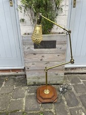 Vintage Art Deco Brass Dugdills Daisy Cog Anglepoise Floor Lamp Oak Base