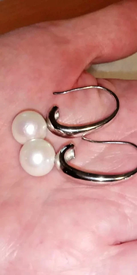 Snow White AAA ORECCHINI con PERLA NATURALE BIANCA 10mm in ARGENTO Sterling 925 - Immagine 2 di 4