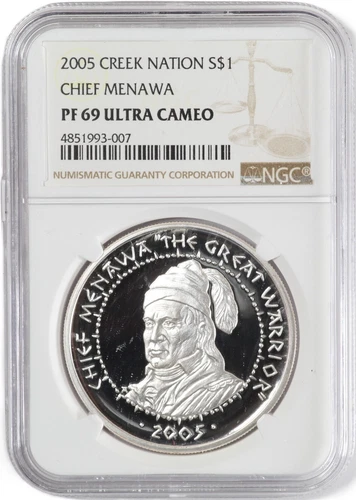 NGC PF69UC 2005 Creek Nation CHIEF MENAWA Ultra Cameo Proof  Silver Dollar S$1