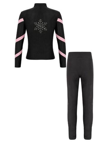Kids Girls Outfits Trousers Outfit Shiny Set Long Sleeve Top Sportwear Skating - Picture 40 of 57