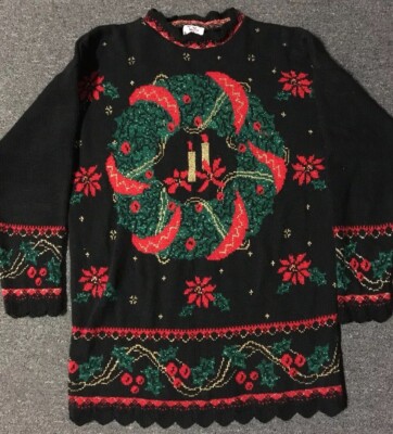Vtg 90s Nutcracker Christmas Knit Sweater M USA Reef Holidays Tree 80s  Flowers