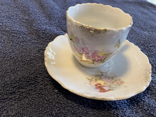 Rare ANTIQUE Wheelock China Germany Ornate Teacup & Saucer Floral Design Exc Con