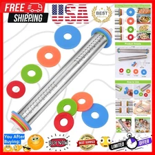 Adjustable Rolling Pin with Thickness Rings for Baking, Stainless Steel Desig...