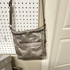 The Sak Metallic Pewter Crossbody Bag Zip Top...