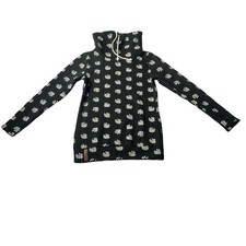 Ampersand Avenue Daisy Floral DoubleHood Cowl Pullover Sweatshirt W Small Black