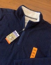 Orvis Pullover Mens XXL NEW Sherpa Lined 1/4 Zip Fleece Jacket Blue Pockets Warm