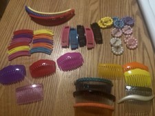 Large Lot Vintage Banana Hair Clips 1980s Ponytail Clincher, Barrettes Combs