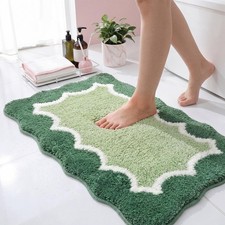 Plush Microfiber Cute Scalloped Bathroom Bath Mat 20x32 In Green Non Slip
