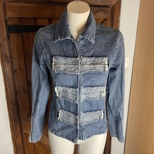 Miss Posh Y2K Women’s Blue Denim Military Zip Distressed Jacket Size UK 12