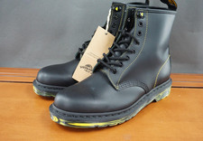 Dr. Martens 1460 Marbled Sole Boots Men Size 9 Black Smooth Leather Yellow Rare