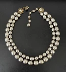 Vintage Signed Miriam Haskell Silver Tone Baroque Pearl Double Strand Necklace