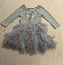 NWTDisney Frozen 2 Elsa Girls 4T Fit Flare Long Sleeve Tulle Dress Blue/Purple
