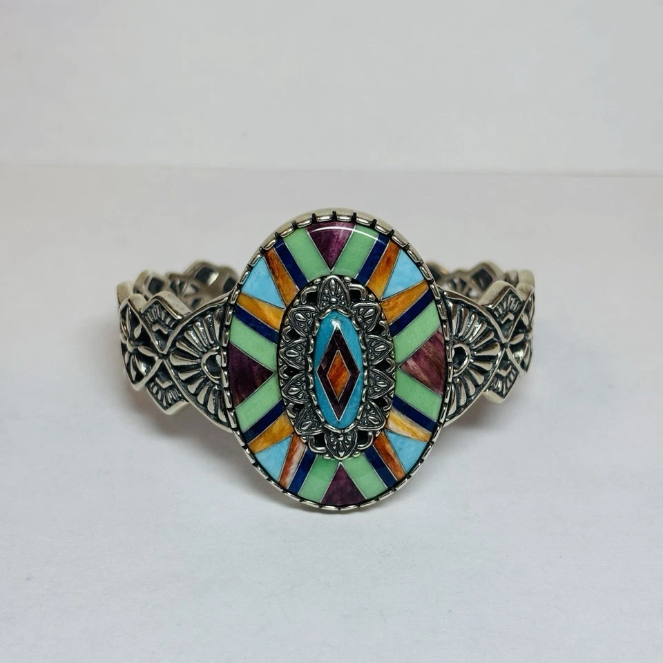 Carolyn Pollack 纯银 925 镶嵌马赛克袖口手链 6.5 英寸 — 第 3/4 张图片