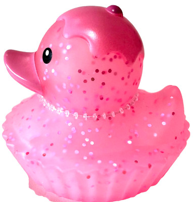 FREE SHIP - BIG 2 1/2'' VALENTINE'S DAY PINK GLITTER CUPCAKE CRUISE RUBBER DUCK