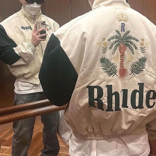 NEW RHUDE Men Women Retro Coconut Tree Logo Polyester Lapel Leisure Coat Jacket - product listing photo