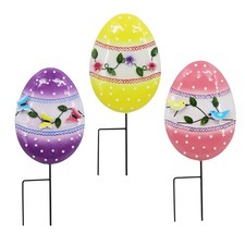 3 Pcs Easter Decorations Outdoor Metal Easter Eggs Yard Signs Decorative Gard...
