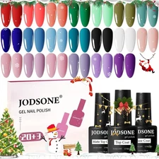 Gel Nail Set 20 Colors High Shine Gorgeous Gel Polish Base Top Matte Coat Nice