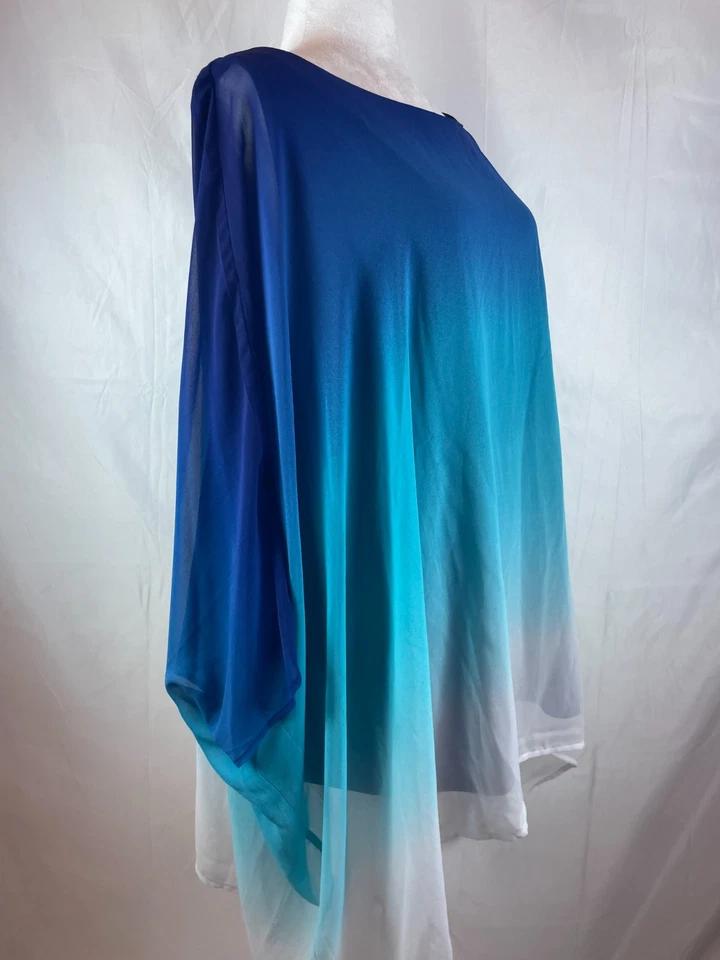 Poncho Top Lane Bryant Talla Grande 26/28 Azul Ombre Gasa Transparente Fluido BoHo Foto 4 de 4