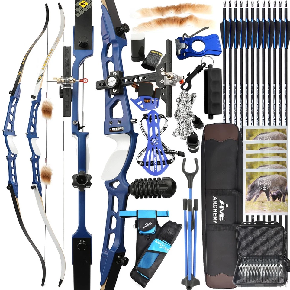 Archery Recurve Bow Set 66"68"70"Takedown 14-40lbs Arrows Target Hunting Shoot - Image 3 of 4