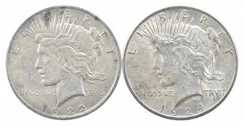 1922 & 1924 & Peace Silver Dollar $1 Bullion Collection Lot *936