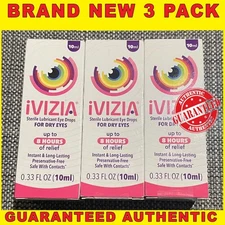 IVIZIA Sterile Lubricant Eye Drops for Dry Eyes, 0.33 fl oz 10ml, EX2027 3PK