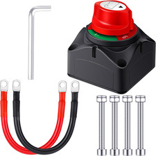 Battery Disconnect Switch 12V-48V with 2 Awg 12 Inch Cables, Waterproof Marine B