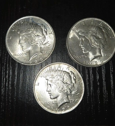3 Peace Dollars 1923 90% Silver US Coins Lot Bullion Stack