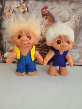 Vintage 1977 Thomas Dam Troll Doll Couple Made in Denmark, Boy And Girl