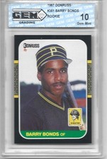 1987 DONRUSS #361 BARRY BONDS GEM MINT 10 PRISTINE ROOKIE CENTERED.