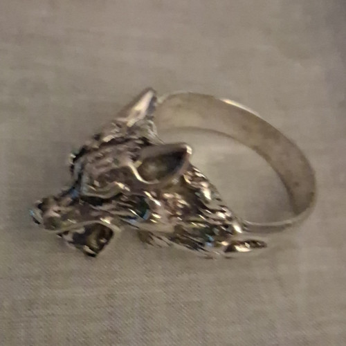 Silver Tone Wolf Head Statement Ring Size 11 Metal No Stone Animals & Insects