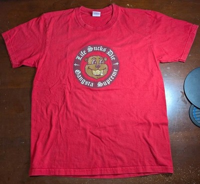 Authentic SUPREME  -Life Sucks Die LSD Gangsta Supreme- Red - T-Shirt - Large