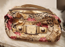 Kathy Van Zeeland Shoulder Bag Gold Floral Animal Print Studded Zip Charm