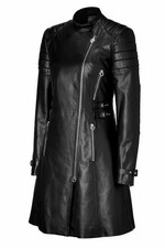 Women's Black Genuine Leather Lambskin Trench Overcoat Stylish Long Coat Jacket
