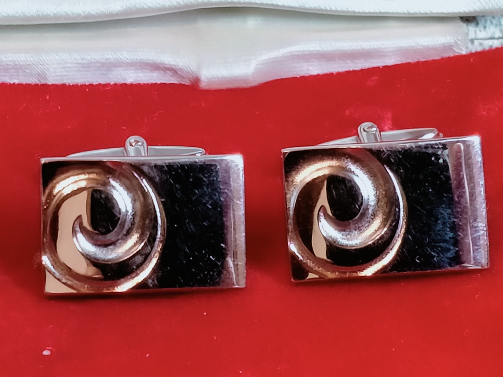 Solid Silver Modern Rectangular Cufflinks Spiral … - image 15