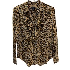 J.Crew Womens 100 Silk Leopard Print Ruffle Front Button Down Blouse Size 8