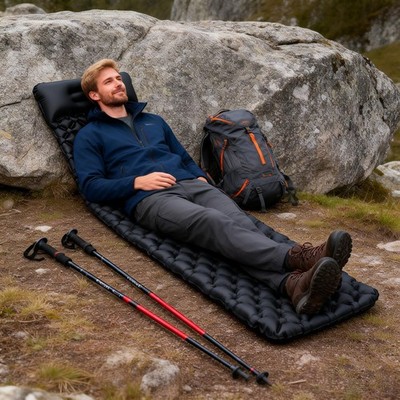 Camping Sleeping Pad With Pillow Mat With Foot Pump Lightweight Hiking & Travel